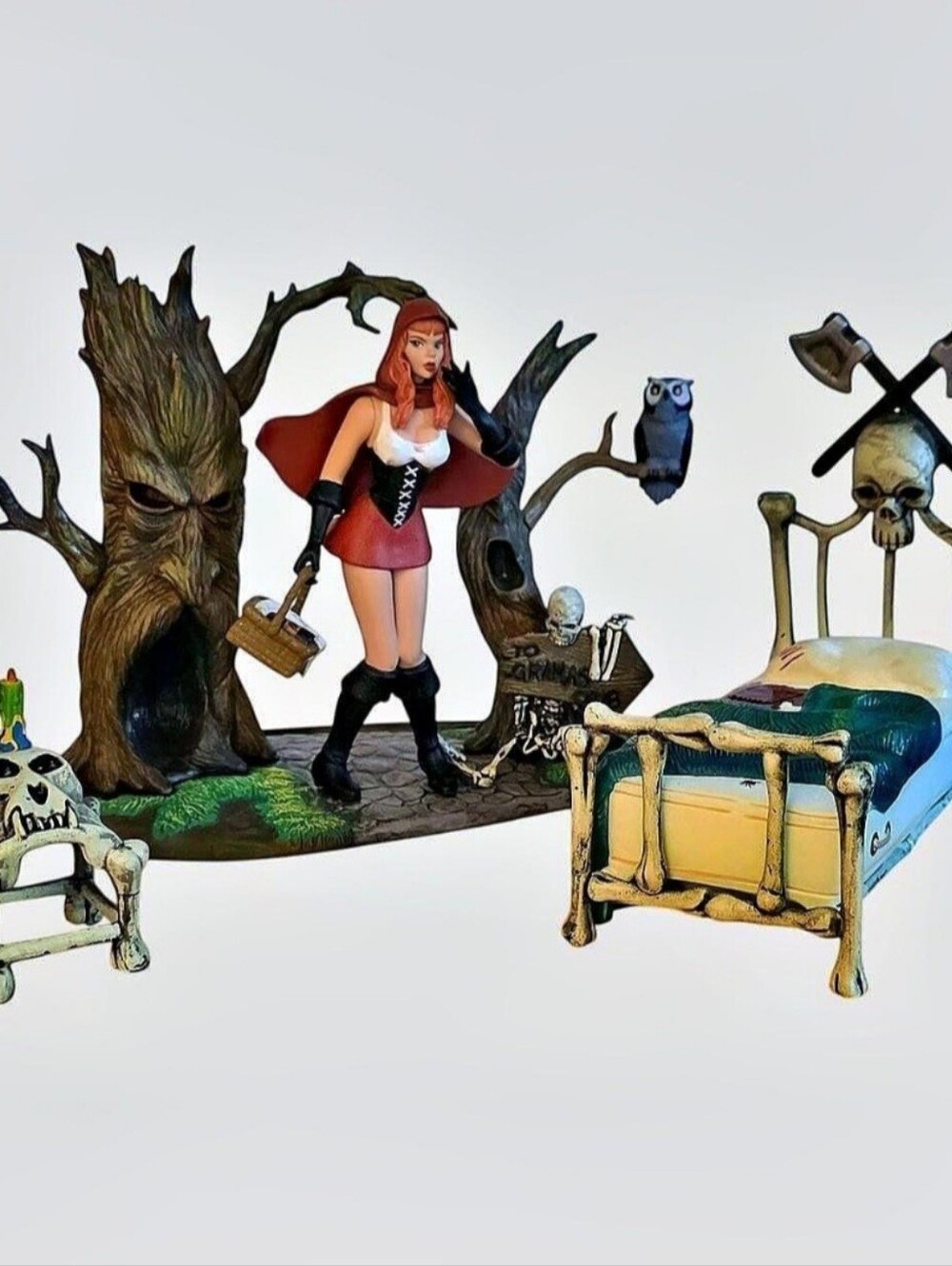 Red Riding Hood Figurine w/Forest Scene, Skull, Creepy, Horror, Owl, Scary Tales